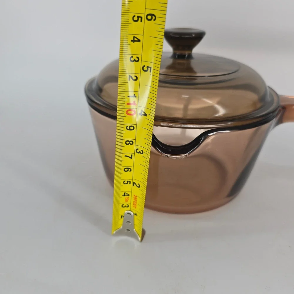 Visions Corning USA Amber Glass Saucepan with Lid Pour Spout Vintage Cookware